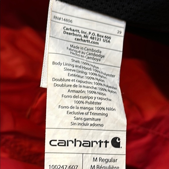 Carhartt Men's Red Hooded Jacket - Picture 4 of 5